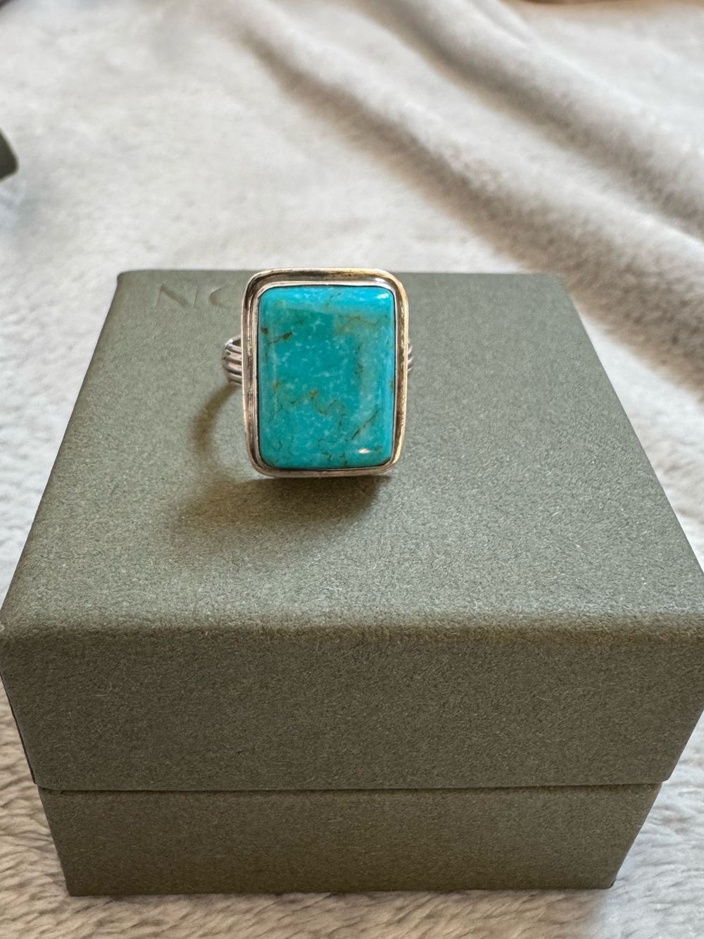 Turquoise & Sterling Silver Rectangular Statement Ring - size 6